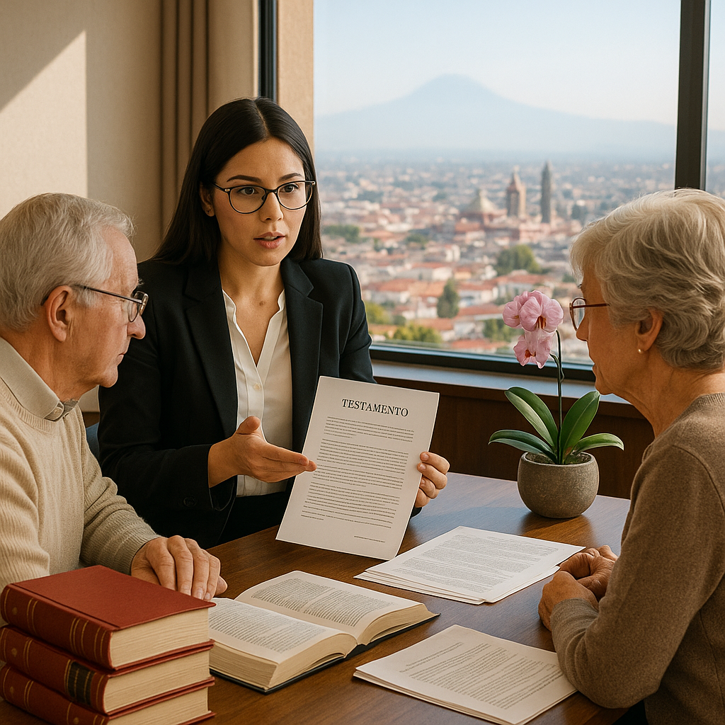 Abogada asesorando sobre herencias y sucesiones testamentarias e intestamentarias a familia en Puebla