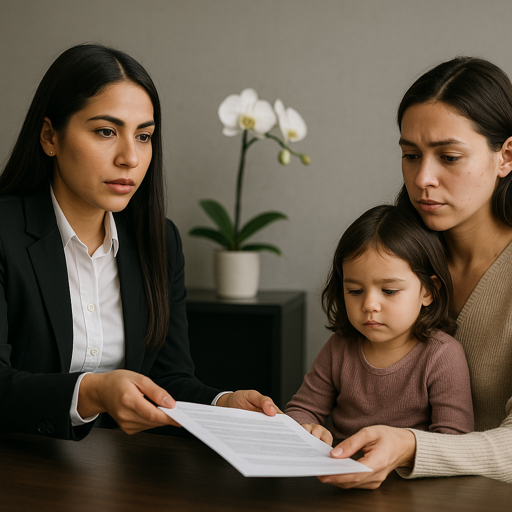 Abogada asesorando a madre sobre reconocimiento de paternidad y derechos del menor en México